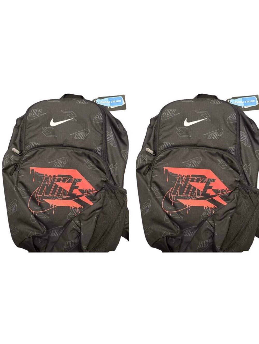 Nike 3Brand Graphic Backpack 15in Black Red Swoosh School Travel 2 Pack New